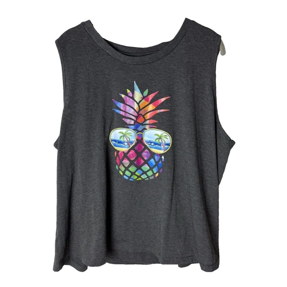 Women's Tank Top Size XXL Pineapple Sunglasses Tropical Colorful Gray Rainbow